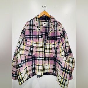 ZARA Jeweled Button Plaid Shacket Jacket Lavender | Size Large 💟